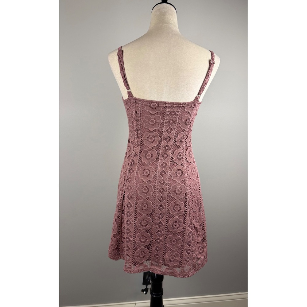 Aeropostale Dress Floral Lace S Mauve Pink Boho Button Down Mini Sleeveless - Picture 3 of 9